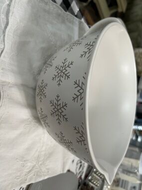 Crate&Barrel White and Silver Snowflake Mixing Bowl